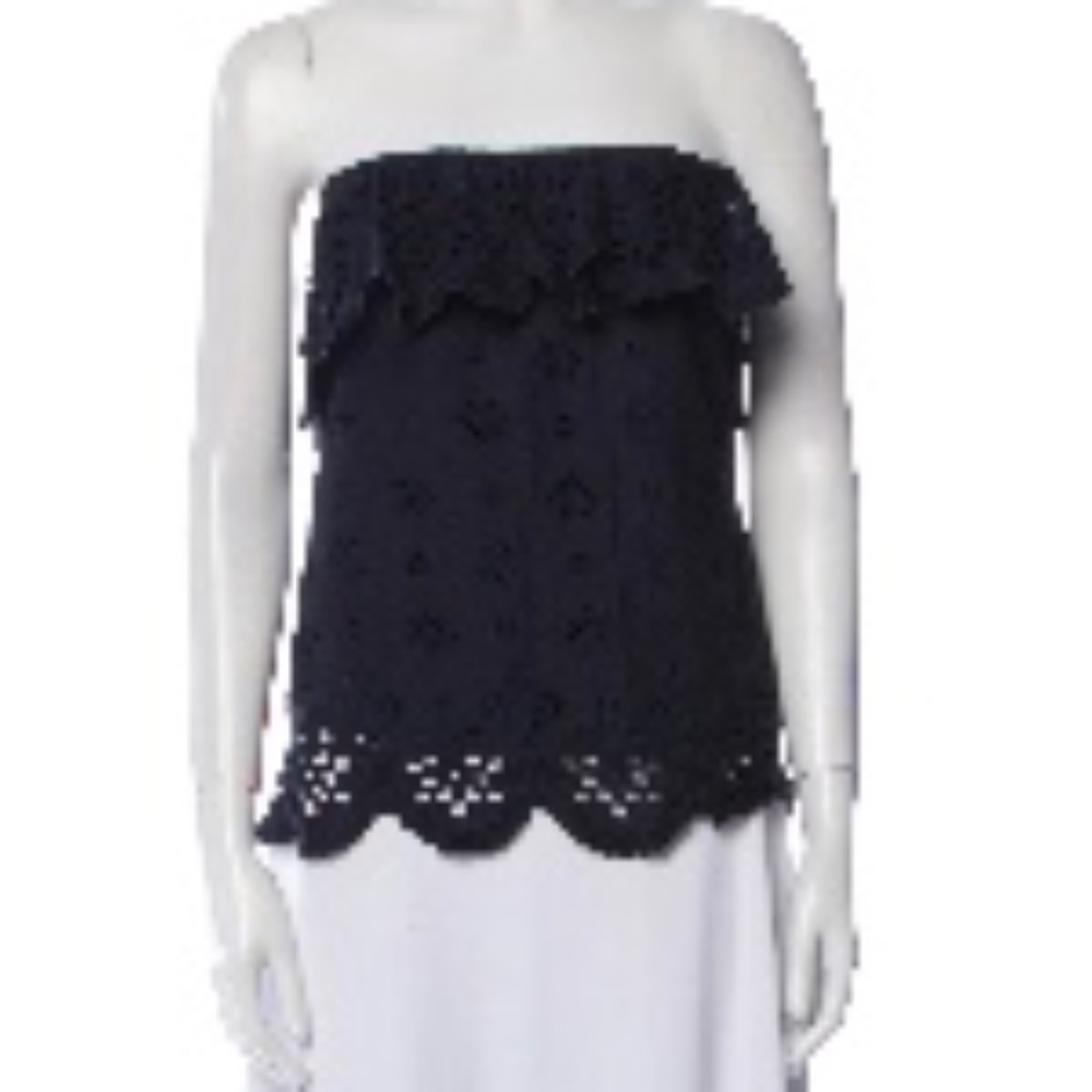 Milly - navy eyelet strapless top - XS/0